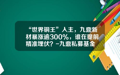 “世界铜王”入主，九鼎新材暴涨逾300%，谁在提前精准埋伏？-九鼎私募基金