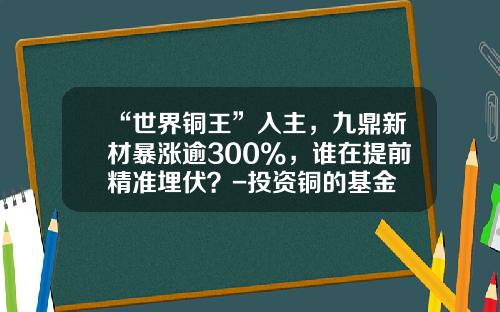 “世界铜王”入主，九鼎新材暴涨逾300%，谁在提前精准埋伏？-投资铜的基金