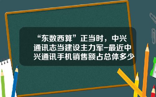 “东数西算”正当时，中兴通讯志当建设主力军-最近中兴通讯手机销售额占总体多少