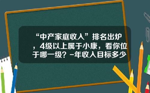 “中产家庭收入”排名出炉，4级以上属于小康，看你位于哪一级？-年收入目标多少算小康
