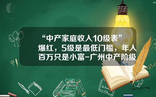 “中产家庭收入10级表”爆红，5级是最低门槛，年入百万只是小富-广州中产阶级年收入多少