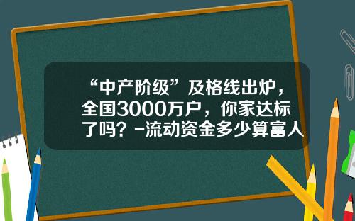 “中产阶级”及格线出炉，全国3000万户，你家达标了吗？-流动资金多少算富人
