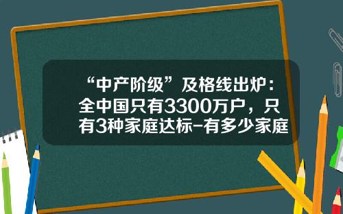 “中产阶级”及格线出炉：全中国只有3300万户，只有3种家庭达标-有多少家庭资产