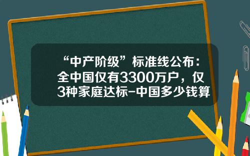“中产阶级”标准线公布：全中国仅有3300万户，仅3种家庭达标-中国多少钱算中产
