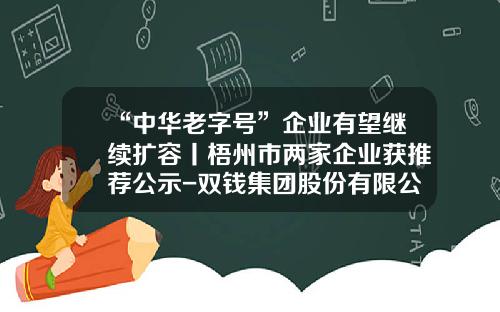 “中华老字号”企业有望继续扩容丨梧州市两家企业获推荐公示-双钱集团股份有限公司
