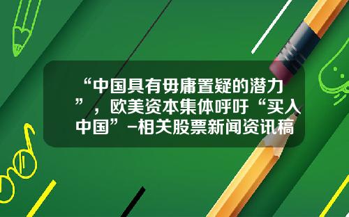 “中国具有毋庸置疑的潜力”，欧美资本集体呼吁“买入中国”-相关股票新闻资讯稿件