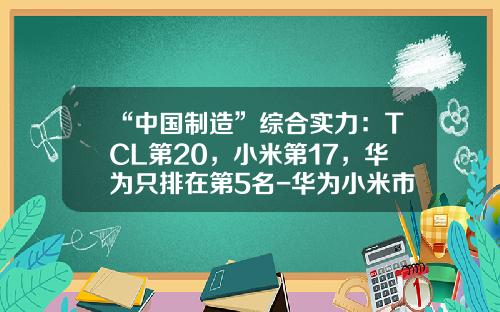 “中国制造”综合实力：TCL第20，小米第17，华为只排在第5名-华为小米市值多少钱