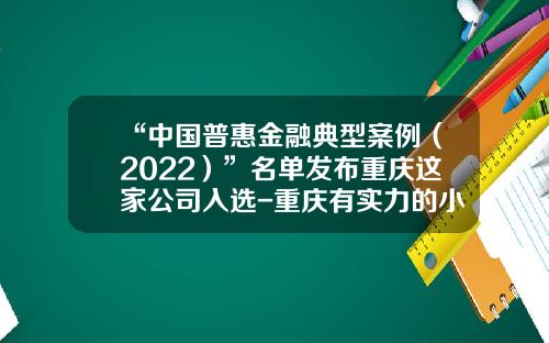“中国普惠金融典型案例（2022）”名单发布重庆这家公司入选-重庆有实力的小贷公司