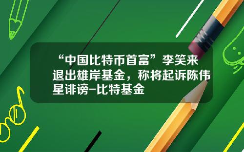 “中国比特币首富”李笑来退出雄岸基金，称将起诉陈伟星诽谤-比特基金