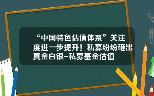 “中国特色估值体系”关注度进一步提升！私募纷纷砸出真金白银-私募基金估值