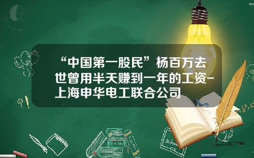 “中国第一股民”杨百万去世曾用半天赚到一年的工资-上海申华电工联合公司