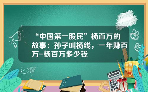 “中国第一股民”杨百万的故事：孙子叫杨线，一年赚百万-杨百万多少钱