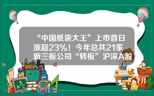 “中国纸袋大王”上市首日涨超23%！今年总共21家新三板公司“转板”沪深A股……-公司上新三板市5年能涨多少