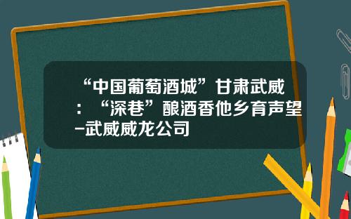 “中国葡萄酒城”甘肃武威：“深巷”酿酒香他乡育声望-武威威龙公司