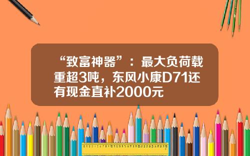 “致富神器”：最大负荷载重超3吨，东风小康D71还有现金直补2000元
