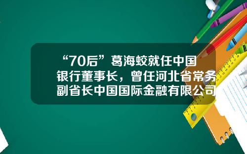 “70后”葛海蛟就任中国银行董事长，曾任河北省常务副省长中国国际金融有限公司董事长【前列康】