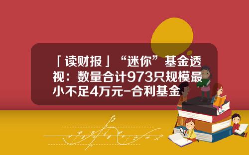 「读财报」“迷你”基金透视：数量合计973只规模最小不足4万元-合利基金