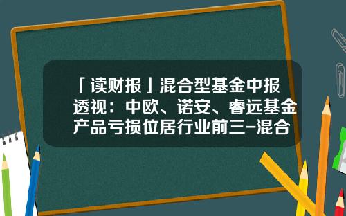 「读财报」混合型基金中报透视：中欧、诺安、睿远基金产品亏损位居行业前三-混合基金