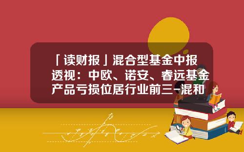 「读财报」混合型基金中报透视：中欧、诺安、睿远基金产品亏损位居行业前三-混和基金