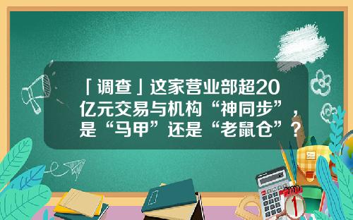 「调查」这家营业部超20亿元交易与机构“神同步”，是“马甲”还是“老鼠仓”？-000538基金