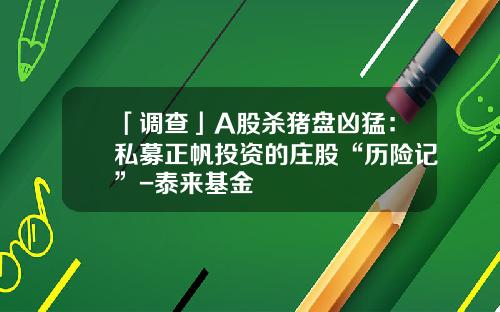 「调查」A股杀猪盘凶猛：私募正帆投资的庄股“历险记”-泰来基金