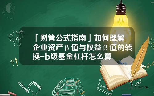 「财管公式指南」如何理解企业资产β值与权益β值的转换-b级基金杠杆怎么算