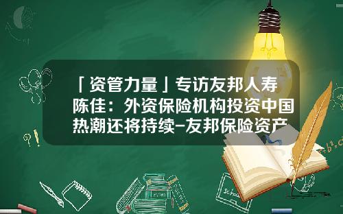「资管力量」专访友邦人寿陈佳：外资保险机构投资中国热潮还将持续-友邦保险资产管理公司