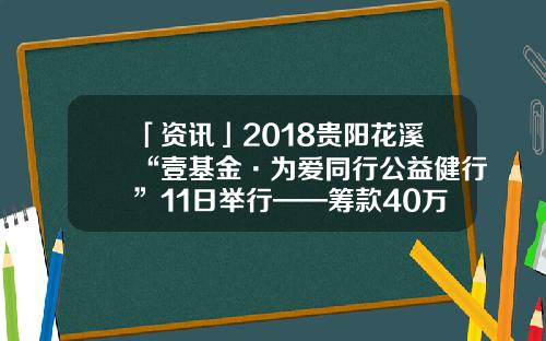 「资讯」2018贵阳花溪“壹基金·为爱同行公益健行”11日举行——筹款40万元资助贫困儿童-壹基金为爱同行