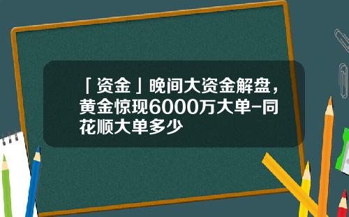 「资金」晚间大资金解盘，黄金惊现6000万大单-同花顺大单多少