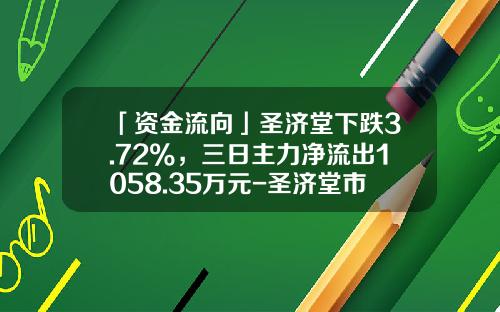 「资金流向」圣济堂下跌3.72%，三日主力净流出1058.35万元-圣济堂市值是多少