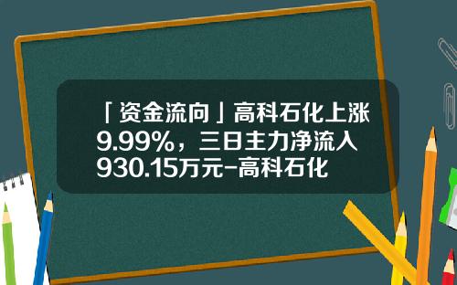 「资金流向」高科石化上涨9.99%，三日主力净流入930.15万元-高科石化能涨到多少钱