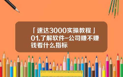 「速达3000实操教程」01.了解软件-公司赚不赚钱看什么指标