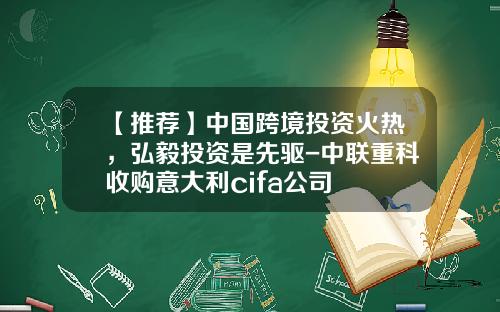 【推荐】中国跨境投资火热，弘毅投资是先驱-中联重科收购意大利cifa公司