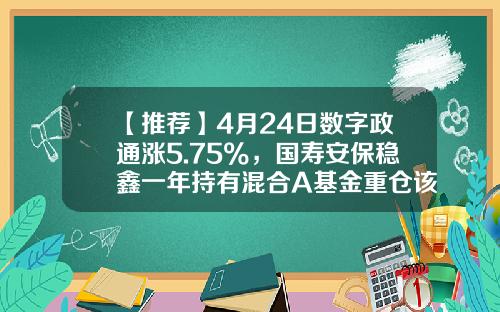 【推荐】4月24日数字政通涨5.75%，国寿安保稳鑫一年持有混合A基金重仓该股-政通基金