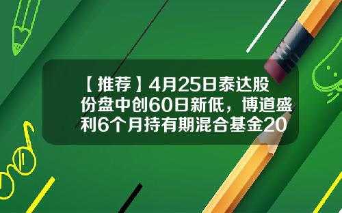 【推荐】4月25日泰达股份盘中创60日新低，博道盛利6个月持有期混合基金2022Q1季报重仓该股-泰达基金吧
