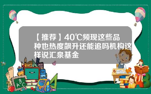 【推荐】40℃频现这些品种也热度飙升还能追吗机构这样说汇泉基金