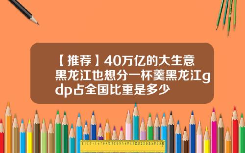 【推荐】40万亿的大生意黑龙江也想分一杯羹黑龙江gdp占全国比重是多少