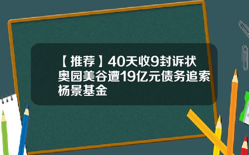 【推荐】40天收9封诉状奥园美谷遭19亿元债务追索杨景基金