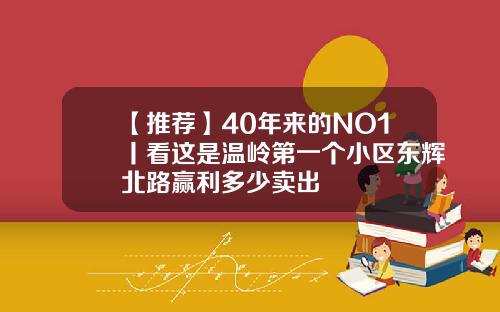 【推荐】40年来的NO1丨看这是温岭第一个小区东辉北路赢利多少卖出
