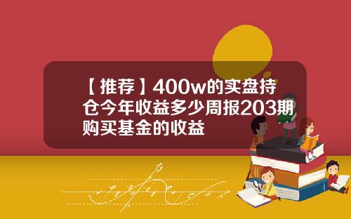 【推荐】400w的实盘持仓今年收益多少周报203期购买基金的收益
