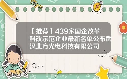【推荐】439家国企改革科改示范企业最新名单公布武汉北方光电科技有限公司