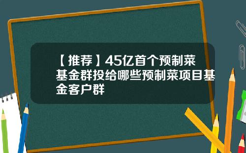 【推荐】45亿首个预制菜基金群投给哪些预制菜项目基金客户群