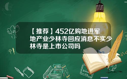 【推荐】452亿购地进军地产业少林寺回应消息不实少林寺是上市公司吗