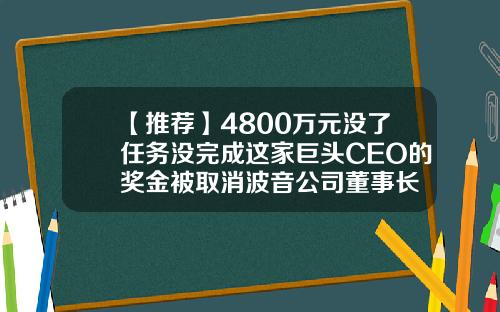 【推荐】4800万元没了任务没完成这家巨头CEO的奖金被取消波音公司董事长