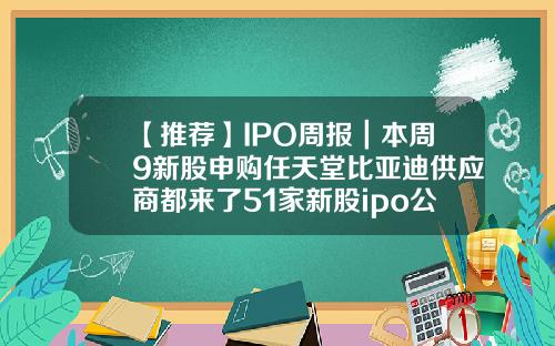 【推荐】IPO周报｜本周9新股申购任天堂比亚迪供应商都来了51家新股ipo公司