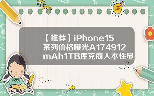 【推荐】iPhone15系列价格曝光A174912mAh1TB库克商人本性显露无遗苹果6成本价是多少