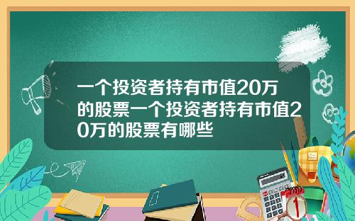 一个投资者持有市值20万的股票一个投资者持有市值20万的股票有哪些