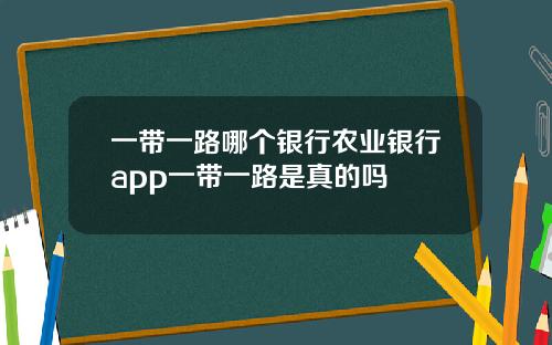 一带一路哪个银行农业银行app一带一路是真的吗