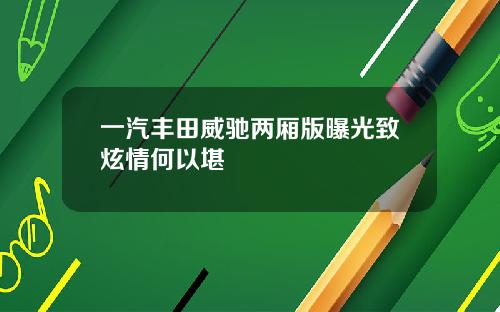 一汽丰田威驰两厢版曝光致炫情何以堪
