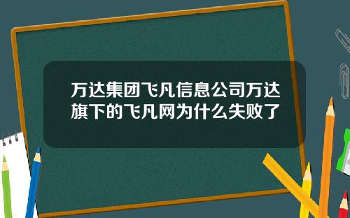 万达集团飞凡信息公司万达旗下的飞凡网为什么失败了
